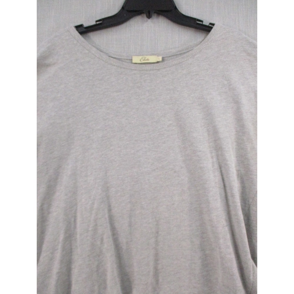 Elodie Womens Gray Split Back Mixed Media Chiffon Hem Short Sleeve Top Large - Picture 2 of 9